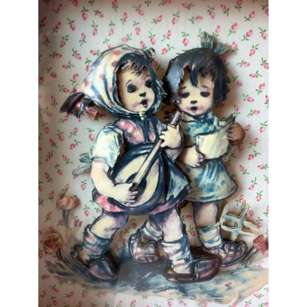 Vintage Handmade Hummel Shadowbox | Vintage Nursery Decor | Cottagecore Wall Art